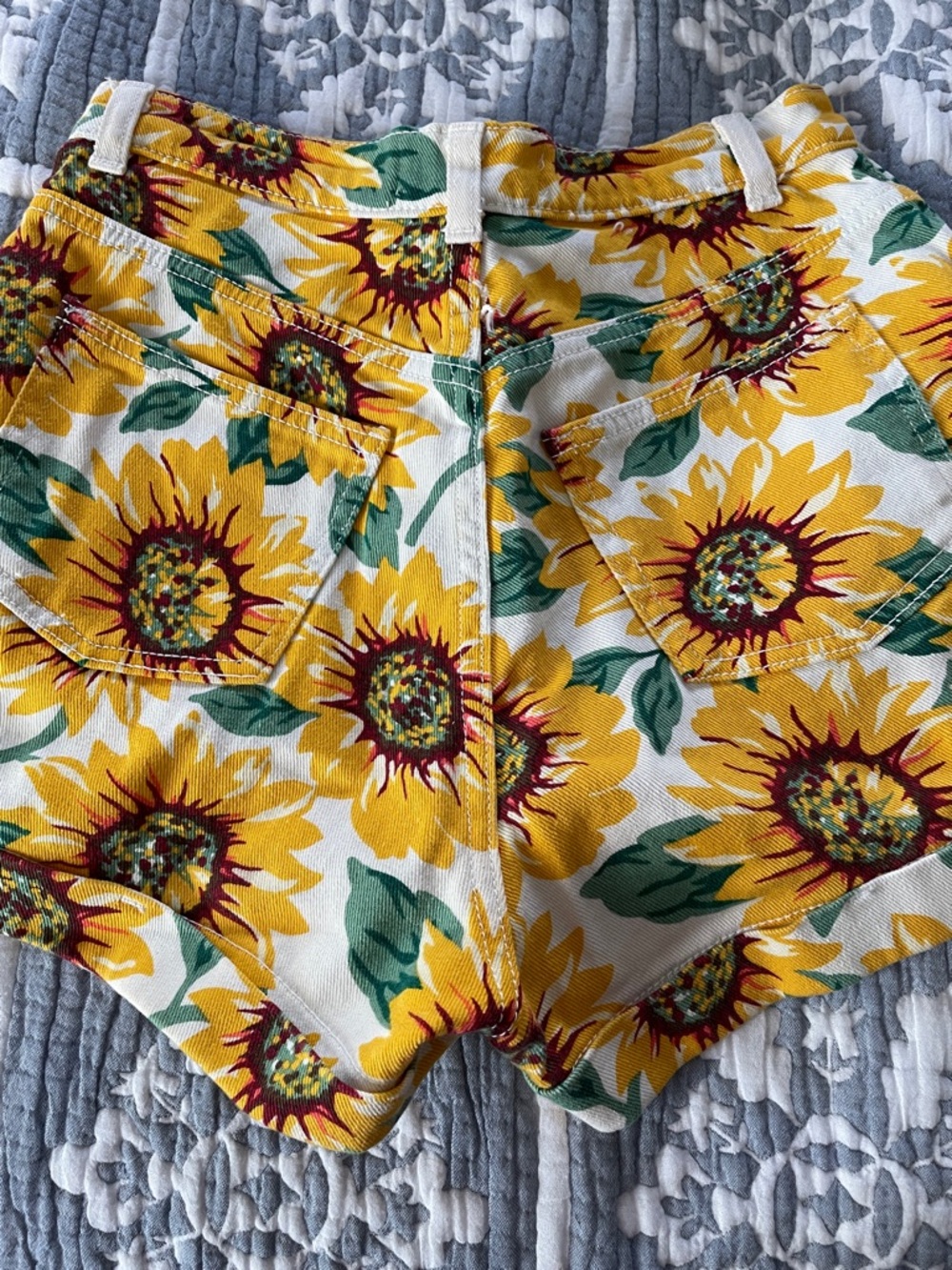 American Apparel White Sunflower Print High Waist Shorts - Picture 5 of 7